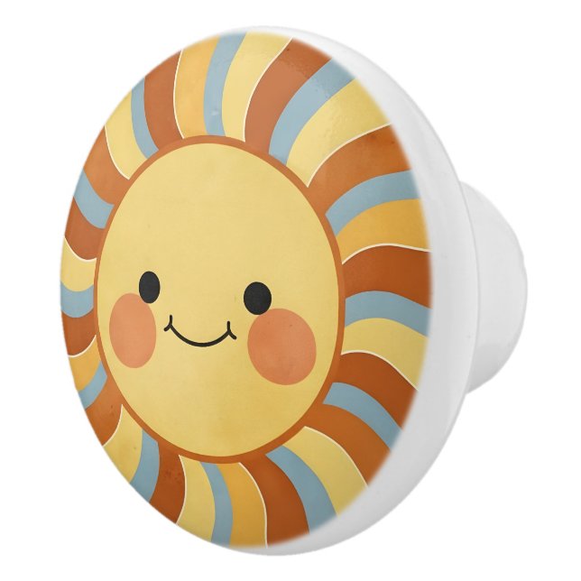 Cute Vintage Sunshine with Groovy Wavy Rays Keramikknauf (Rechts)