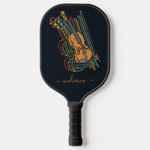 Cute Violin Personalized Monogram Script Pickleball Schläger