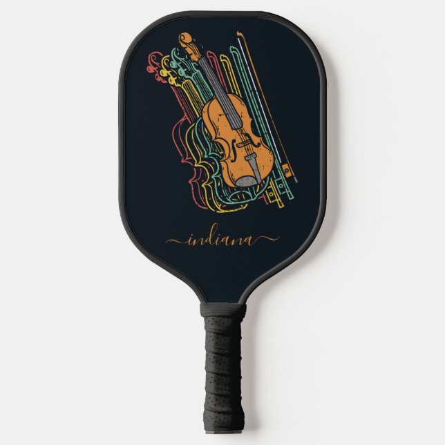 Cute Violin Personalized Monogram Script Pickleball Schläger (Vorderseite)