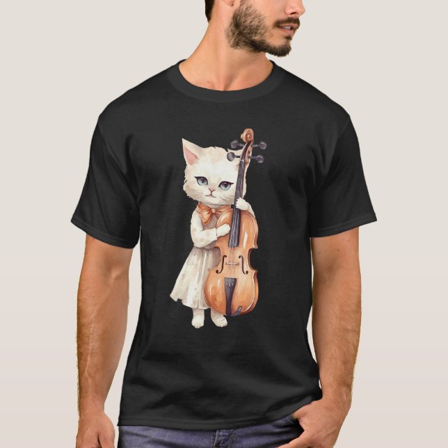 Cute Violinist Cat Violin Musician String Player W T-Shirt (Vorderseite)