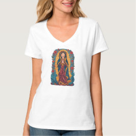 Cute Virgin of Guadalupe Women's V-Neck Tee Shirt