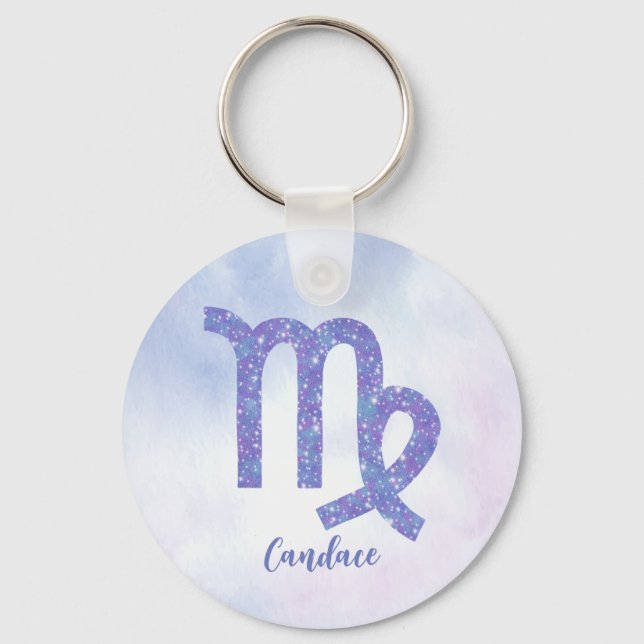 Cute Virgo Astrology Sign Personalized Purple Schlüsselanhänger (Vorderseite)