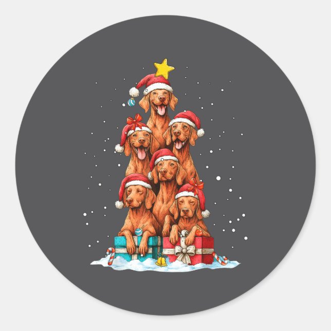 Cute Vizsla Viszla Dog Christmas Tree Xmas Hat  Runder Aufkleber (Vorderseite)