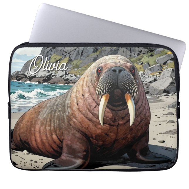 Cute Walrus on a Sandy Beach  Laptopschutzhülle (Vorderseite)