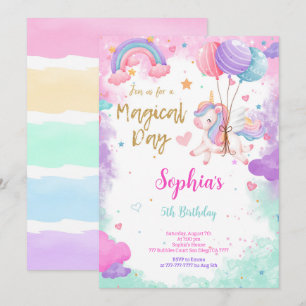 Cute Water Color Unicorn Invitation Anniversaire