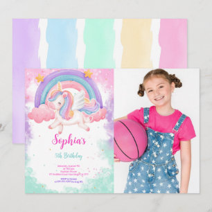 Cute Water Color Unicorn Photo Invitation