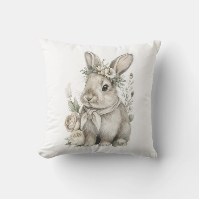 Cute Watercolor Baby Animals with Flowers Kissen (Vorderseite)
