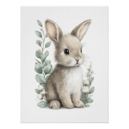 Cute Watercolor Baby Animals with Flowers Poster
