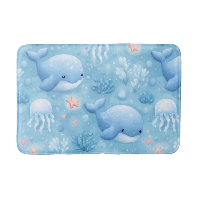 Cute watercolor baby whales badematte (Vorderseite)