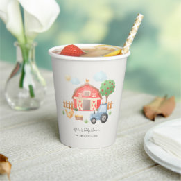 Cute Watercolor Barn Farm Animals Baby Shower Pappbecher