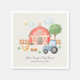 Cute Watercolor Barn Farm Animals Baby Shower  Serviette