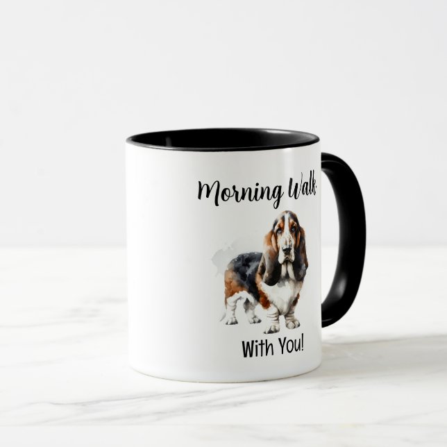 Cute Watercolor Basset Brown Personalize Tasse (VorderseiteRechts)