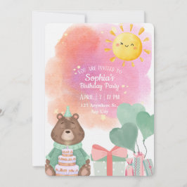 Cute Watercolor Bear Birthday Invitation  Einladung
