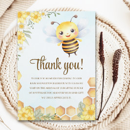 Cute Watercolor Bee Baby Shower Dankeskarte
