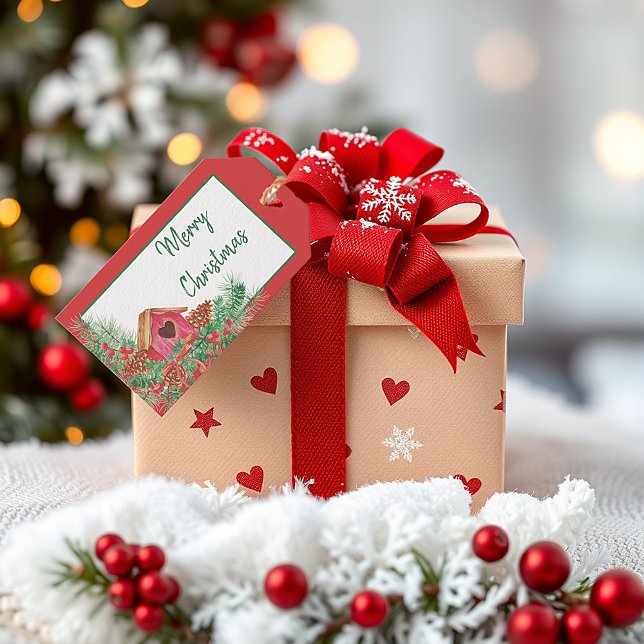 Cute watercolor birdhouse Christmas Holiday Geschenkanhänger (Von Creator hochgeladen)