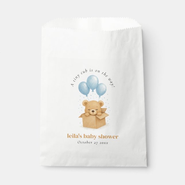 Cute Watercolor Blue Balloon Bear Boy Baby Shower Geschenktütchen (Vorderseite)