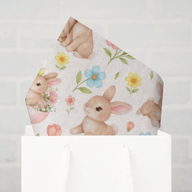 Cute Watercolor Bunnies & Flowers Pattern Seidenpapier (Geschenktüte)