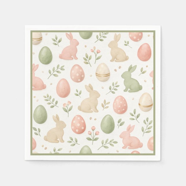 Cute Watercolor Bunny Floral Easter Brunch Serviette (Vorderseite)