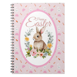 Cute Watercolor Bunny Floral Wreath Easter Notizblock