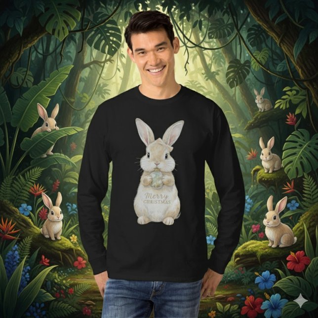 Cute Watercolor Bunny Merry Christmas T-Shirt (Von Creator hochgeladen)