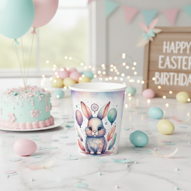 Cute Watercolor Bunny Rabbit Balloons Birthday  Pappbecher (Cute Watercolor Bunny Rabbit Balloons Birthday Paper Cups)