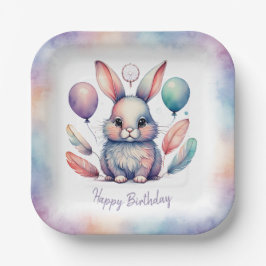 Cute Watercolor Bunny Rabbit Balloons Birthday  Pappteller