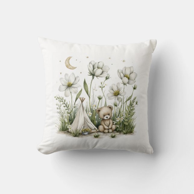 Cute Watercolor Bunny Rabbit with Moon and Stars Kissen (Vorderseite)