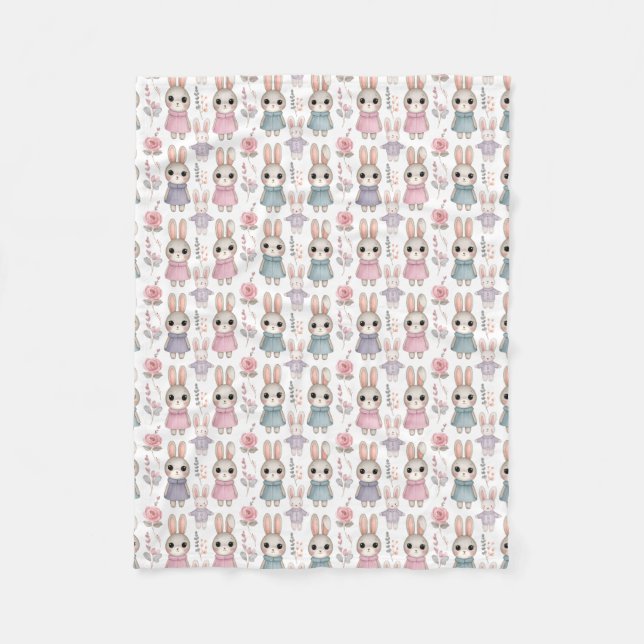 Cute Watercolor Bunny Seamless Pattern Fleecedecke (Vorderseite)
