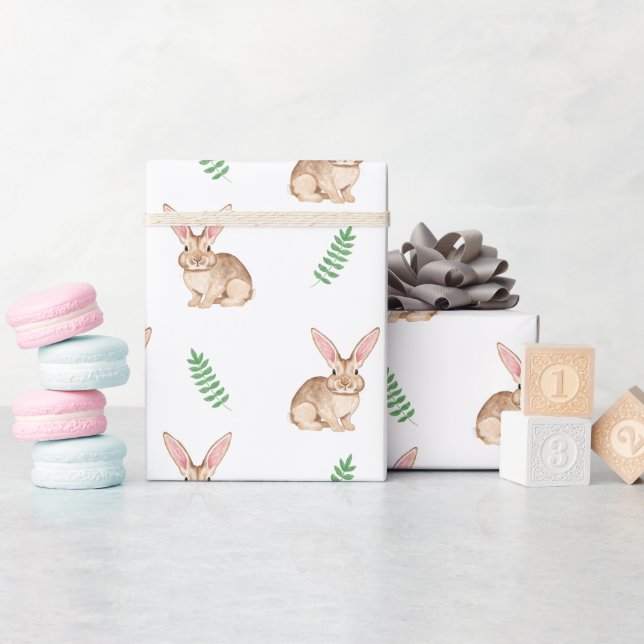 Cute Watercolor Bunny With Greenery Geschenkpapier (Babyparty)
