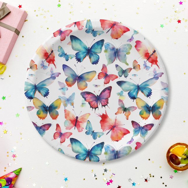 Cute Watercolor Butterflies Pattern Pappteller (Von Creator hochgeladen)