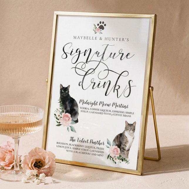 Cute Watercolor Cats Couple's Signature Drinks Poster (Cute Watercolor Cats Couple's Signature Drinks Poster)