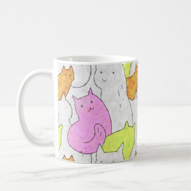 Cute Watercolor Cats Doodle Pattern Kaffeetasse (Links)