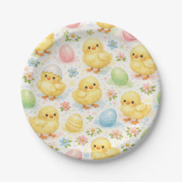 Cute Watercolor Chick Easter Brunch  Pappteller