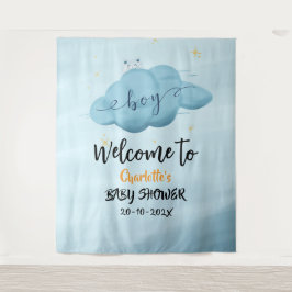 Cute Watercolor Cloud Baby Boy Shower Backdrop Wandteppich