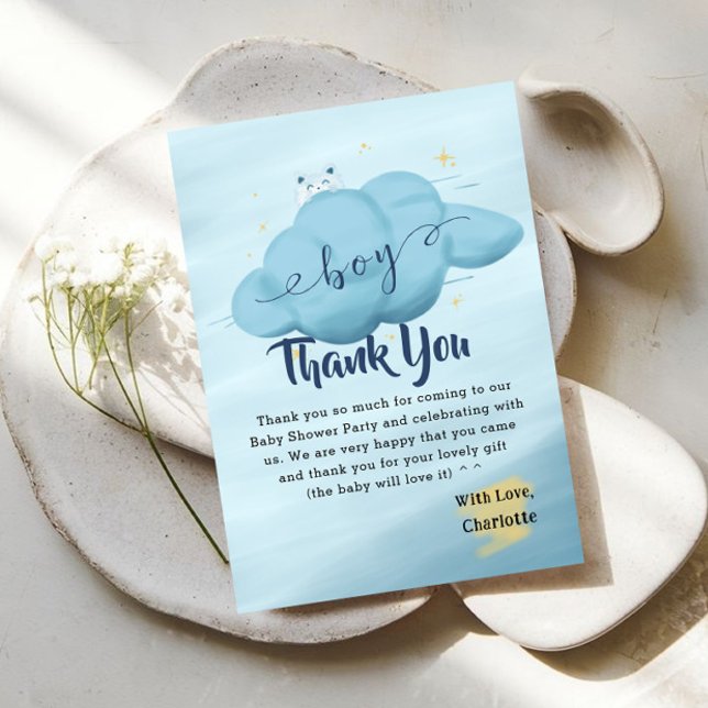 Cute Watercolor Cloud Baby Boy Shower Dankeskarte (Von Creator hochgeladen)