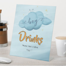Cute Watercolor Cloud Baby Boy Shower Drinks Sockelschild