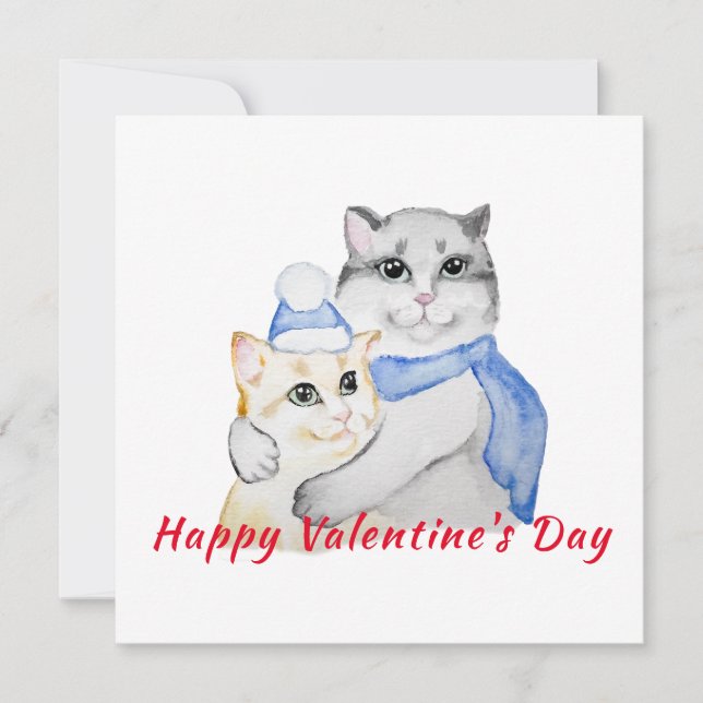 Cute watercolor cuddly cats on Valentine's Day (Vorderseite)