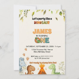 Cute Watercolor Dinosaur 1st Birthday Invitation Einladung