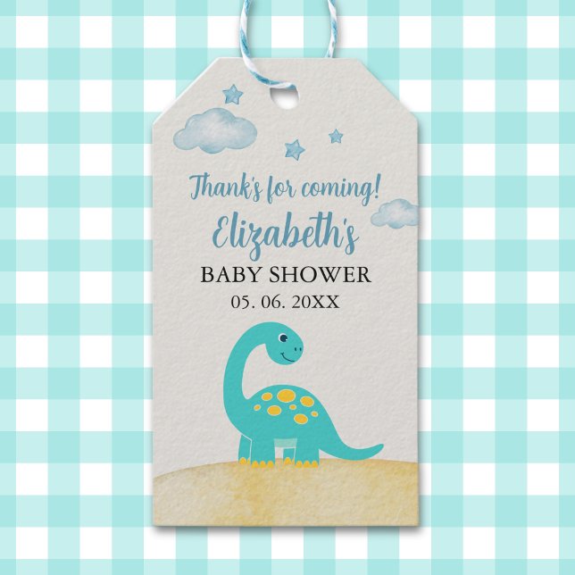 Cute Watercolor Dinosaur Baby shower Geschenkanhänger (Von Creator hochgeladen)