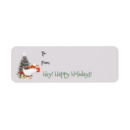 Cute Watercolor Duck Christmas Gift Tag Label