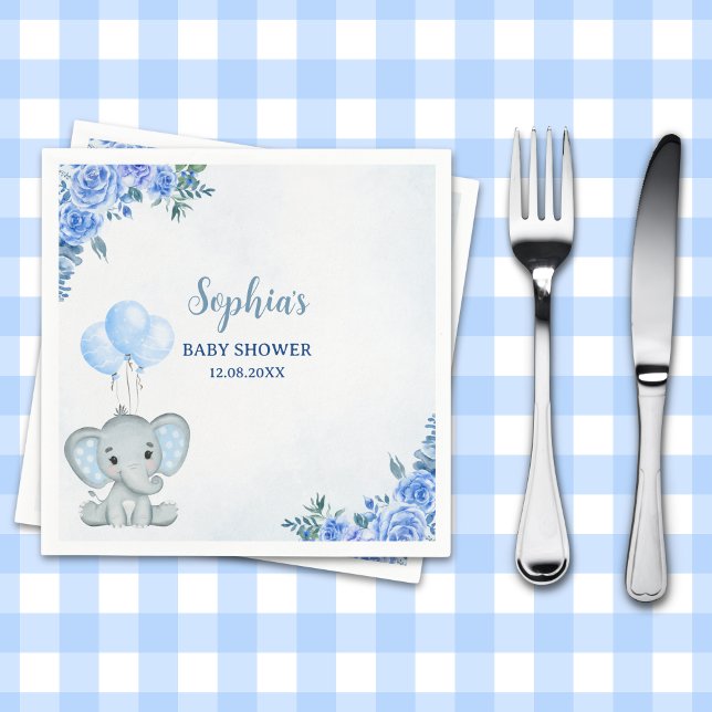 Cute Watercolor Elephant baby shower Boy Serviette (Von Creator hochgeladen)
