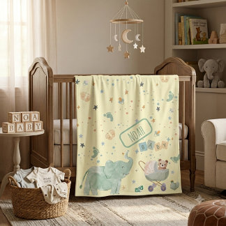 Cute Watercolor Elephant Teddy Bear Baby Fleecedecke