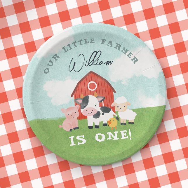 Cute Watercolor Farm Animal Kids Birthday Pappteller (Von Creator hochgeladen)