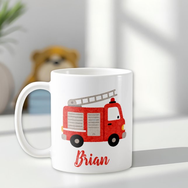 Cute Watercolor Fire Truck Personalized Kaffeetasse (Von Creator hochgeladen)