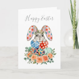 Cute Watercolor Floral Easter Bunny Eggs Karte