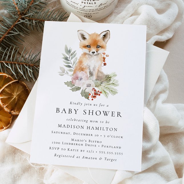 Cute Watercolor Fox Winter Baby Shower Einladung (Von Creator hochgeladen)