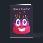 Cute Watercolor Geek Candy Character Math Birthday Karte<br><div class="desc">Cute math birthday card with a watercolor drawing of a geeky pink character with eyegasse mathematives and partiarly equation solving. This mathematician birthday card has a greeting with customizable text "Happy birthday!" This cute algebra design will make a great birthday card for clever kids who love math.</div>