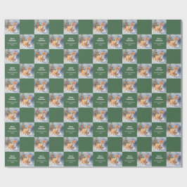 Cute Watercolor Ginger Kitten Green Christmas Geschenkpapier