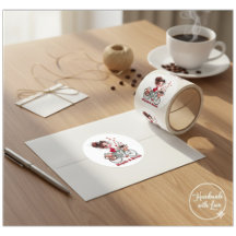 Cute Watercolor Girl Bicycle & Brews Round Sticker