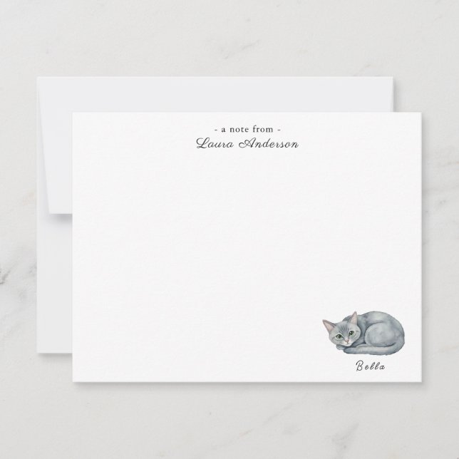 Cute watercolor grey cat personalized flat  dankeskarte (Vorderseite)